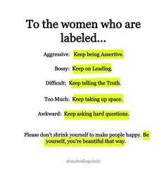 a poster with the words to the women who are labeled in yellow and black letters