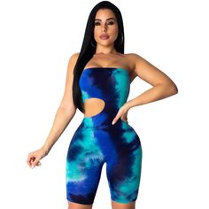 New Strapless Off Shoulder Jumpsuit Women Tie Dyeing Sexy Bandeau Body - HESHEONLINE Clubwear Jumpsuits, Art Shoes, Red One Piece, Strapless Romper, Sandals Slippers