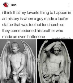 an image of two statues that are not in black and white, one has a man sitting