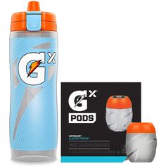 the gatorade water bottle is next to an orange cap