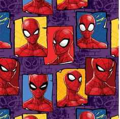 spiderman faces on purple and yellow squares