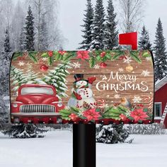 a mailbox decorated with christmas decorations and a snowman