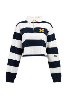 Add a touch of collegiate charm to any outfit with this Rugby Top! This rugby-inspired polo features dropped shoulders and a raw hem to give it a laid-back yet stylish look. Go ahead - show off your true school pride! SIZING AND DETAILS Sizing: XS-XXL 100% cotton Embroidered logo application P.S. We’d love to see you repping this style! Make sure to tag us (@hypeandvice) to be featured :) College Gear, Logo Application, School Pride, University Of Michigan, Go Ahead, P S, Large Black, Rugby, Navy And White