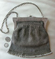 Silver Wallet, Moda Hippie, Fringe Purse, Floral Frame, Vintage Purses, Chatelaine, Beaded Purses, Steel Mesh, German Silver