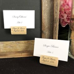 some wine corks and place cards on a table