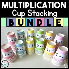 multicolored cups stacked on top of each other with the wording's and numbers