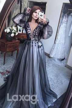 Style: 18736 Closure: Zipper Details: Zipper, V-Neck, Bra Cups, Applique, Long Sleeves, Back Cut Out, A-line Fabric: Tulle, Satin Neckline: V-Neck Silhouette: A-line Formal Fitted Ball Gown With Sheer Bodice, Fitted Long Sleeve Ball Gown For Gala, Fitted Floor-length Tulle Gown, Sheer Bodice Fitted V-neck Gown, Fitted Tulle Evening Dress With Sweep Train, Fitted Long Sleeve Ball Gown For Evening, Fitted Tulle Gown For Prom, Fitted Tulle Prom Gown, Fitted Ball Gown With Sweep Train For Evening