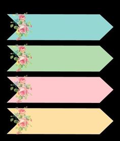 four different colored arrows with flowers and leaves on the top one is pink, blue, green