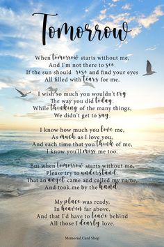 a poem written in the sand with seagulls flying over it and an ocean background