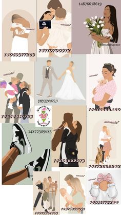 an image of people in wedding dresses and grooms with their names on the pictures