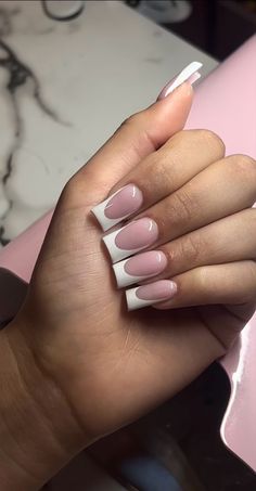 Short Medium Length Nails, Square Nails French, Short French Tip Nails, Short French, Long Square Nails