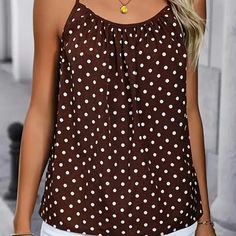 Retro Polka Dot Charm Flattering Sleeveless Cami Top With Loose Fit Perfect For Summer And Spring Wear Or Going Out With Friends And That Special Love One Very Classy Casual Look Brand New Never Worn New Without Tags Or Flaws Size Xl Sleeveless Polka Dot Tops For Vacation, Polka Dot Summer Tops For Beach, Polka Dot Tops For Summer Beach Days, Polka Dot Tops For Beach In Summer, Chic Polka Dot Tank Top For Spring, Spring Chic Polka Dot Tank Top, Casual Sleeveless Polka Dot Blouse, Casual Polka Dot Tank Top, Casual Polka Dot Sleeveless Top