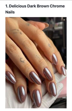 Chic Fall Nails Almond, Brown Polish With Chrome, Chocolate Glazed Nails Hailey Bieber, Hailey Bieber Nails Brown Glazed, Hailey Bieber Donut Glaze Nails, Brown Sugar Spice Nails, Glaze Nails Hailey Bieber, Glazed Color Nails, Hailey Beiber Nails Brown