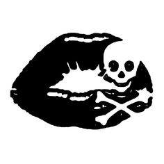 a black and white drawing of a skull in the shape of a mouth with crossbones