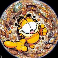 an image of a cartoon cat in the middle of a room