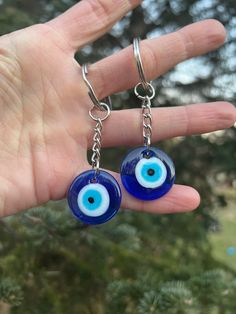 Glass evil eye charm keychain. Handmade Blue Keychain As Gift, Handmade Blue Keychain For Gift, Evil Eye Keychain, Blue Keychain, 20 Inch Necklace, Protection Jewelry, Devil Eye, Protection Amulet, All Seeing Eye