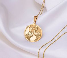 14K Solid Gold Crane Charm Necklace, Yin Yang Duality Pendant, Silver Yin Yang Crane Necklace, Rose Gold Crane Charm, Dainty Crane Necklace by LuminousLuxuryCrafts on Etsy Symbolic Rose Gold Necklace For Anniversary, Symbolic Medallion Necklace For Weddings, Crane Necklace, Necklace Rose Gold, Solid Gold Necklace, Necklace Rose, Necklace Size, Pendant Silver, Necklace Sizes