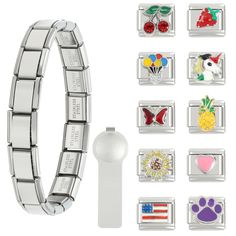 PRICES MAY VARY. 🖐▇◤FRUIT ITALIAN CHARM BRACELET SET◢—— You will receive a silver classic 18-section Italian style bracelet, 10 pieces of exquisite 10mm*9mm Italian charms, and a 55*20mm thumb charm tool. 🖐▇◤DIY ITALIAN CHARMS◢—— 10 popular Italian charms, you can DIY the bracelet according to your own preferences. You can choose your favorite fruit charms set or flower charms set. You can also purchase a more exquisite single charm separately. 🖐▇◤ITALIAN CHARMS MATERIAL & SIZE◢——All Italian Italian Charms, Bracelet Sets, Charm Set, Diy Charms, Flower Charm, Italian Charm Bracelet, Italian Style, Womens Jewelry Bracelets, Bracelet Set