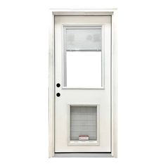 Steves & Sons 36 in. x 80 in. Reliant Series Clear Mini-Blind RHIS White Primed Fiberglass Prehung Front Door with Extra Large Pet Door Large Dog Door, Fiberglass Front Door, Door Sweep, Brick Molding, Door White, Classic Doors, Pet Door, Fiberglass Door, Mini Blinds