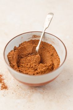 a bowl filled with spices and a spoon