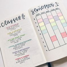 an open planner book with notes on the pages and numbers written in it, sitting on top of a white table