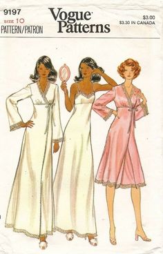 Lacy Nightgown, 1970s Vogue, Lingerie Pattern, Vintage Vogue Patterns, Lingerie Patterns, Patron Vintage, Vogue Vintage, Lingerie Vintage, Sewing Lingerie