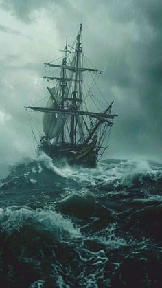 a ship in the middle of an ocean on a stormy day