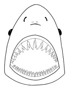 a drawing of a shark's mouth with sharp teeth and an angry look on its face