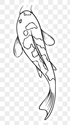 a black and white drawing of a koi fish on a transparent background, with no background