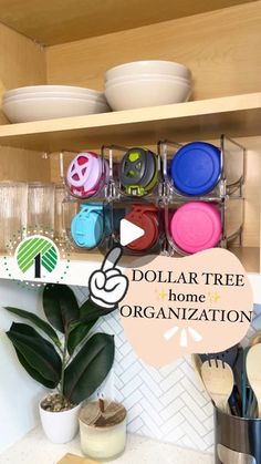 the dollar tree home organization is organized with pots, pans and utensils