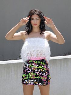 City Lights Sequin Top Clothing M•USE Fashion Sequined Skirt, Free Spirited Woman, Fashion Stand, Sequin Crop Top, Fashion Themes, Sheer Overlay, Sequin Top, Wholesale Fashion, City Lights