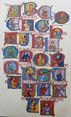 an illuminated manuscript with images of people and letters