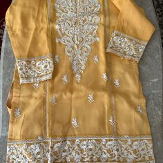 Pakistani Brand New 3 Piece Full Embroidered Party Dress Eid Dresses With Intricate Embroidery, Formal Embroidered Dress For Party Season, Embroidered Party Dresses For Festive Occasions, Embroidered Party Dresses For Festive Season, Elegant Party Kurta With Gold Embroidery, Festive Yellow Dresses With Floral Embroidery, Elegant Floral Embroidered Kurta For Party, Elegant Floral Embroidery Kurta For Party, Traditional Dresses For Summer Celebration