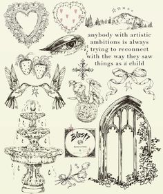 an image of various things that are drawn in black and white