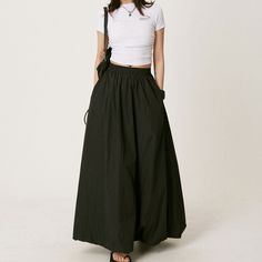 Summer Retro Bud A-Line Skirt Material: Polyester Size: S, M, L, Color: White, Black, Gray Applicable Scene: Leisure, Daily,Vacation Black Cotton Skirt For Summer, Black Casual Summer Skirt, Casual Black Summer Skirt, Black Cargo Skirt For Spring, Casual Long Cargo Skirt For Summer, Black Cargo Skirt With Pockets For Summer, Casual Baggy Black Skirt, Casual Black Baggy Skirt, Black Cotton Skirt For Day Out