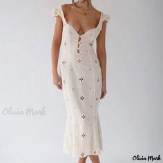 Olivia Mark - Vintage Embroidered Hollow Out Maxi Dress for Beach Vacation Summer Midi Dress With Floral Embroidery For Beach, Embroidered Midi Dress For Summer Vacation, Summer Vacation Embroidered Midi Dress, Floral Embroidered Short Sleeve Midi Dress For Beach, Short Sleeve Midi Dress With Floral Embroidery For Beach, Floral Embroidered Midi Dress With Short Sleeves For Beach, Short Sleeve Floral Embroidery Midi Dress For Beach, Elegant Embroidered Beach Midi Dress, Elegant Embroidered Midi Dress For Beach