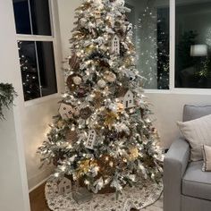 a decorated christmas tree in a living room