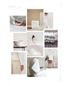 a collage of photos with white and neutral colors, including women's clothing