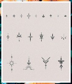 a bunch of different designs on a white background with some black dots in the middle