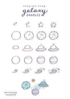 the steps to draw galaxy doodles