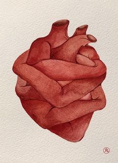 a drawing of a red heart on white paper