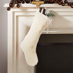 Shorn Ivory Sheepskin Christmas Stocking + Reviews | CB2 Contemporary Holiday Decor, Gold Tree Skirt, White Character, Faux Fur Tree Skirt, Modern Holiday Decor