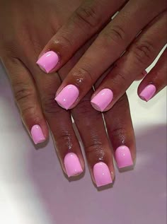 Pink Short Nails Acrylic, Nails One Color Simple, Solid Pink Nails, Acrylic Overlay Nails, Pink Short Nails, Bubblegum Pink Nails, Bare Nails, Short French, Gel Toe Nails