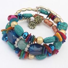 This Gorgeous Boho Ethnic Multilayered Beaded Bracelet Will Go With Any Outfit. It’s Colorful And Adjustable So It Will Fit Any Size Wrist. Not Stretched: It's About 2.5" In Diameter. Multicolor Bohemian Beaded Bracelets, Memory Bracelets, Memorial Bracelet, Jewelry Boho, Blue Bracelet, Boho Bracelets, Boutique Jewelry, Adjustable Bracelet, Multi Layering