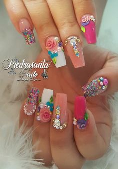 3d Nail Art Designs, Nail Art 3d, Unicorn Nails, Stiletto Nails Designs, Pretty Nail Designs, Flower Nail, Coffin Nails Designs, Bling Nails, 3d Nail Art