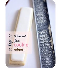 a close up of a cookie on a table near a ruler with the words how to fix cookie edges