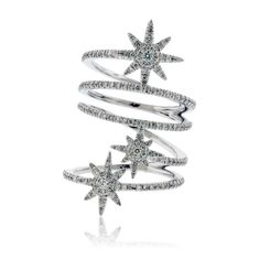 14K White Gold .83ctw Diamond Star Fashion Ring Diamond Star Ring, Wrap Ring, Diamond Star, Star Ring, White Gold Band, Fashion Ring, Wrap Rings, Diamond Design, Wide Bands