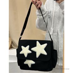 Main Material: nylon Egirl Soft, Vintage Messenger Bag, Soft Girl Clothes, Aesthetic Bags, Trendy Shoulder Bag, Commuter Bag, Punk Outfits, Black Shoulder Bag, Red Aesthetic