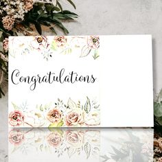 congratulations card with watercolor flowers and greenery