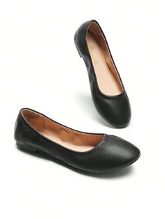 Black Elegant,Vacation,Fashionable Collar   Plain Ballet Embellished   Women Shoes Slip-resistant Medium Width Flats, Non-slip Slip-on Flats, Black Ballet Flats With Rubber Sole For Spring, Black Non-slip Flats For Spring, Casual Slip-resistant Ballet Flats With Round Toe, Casual Slip-resistant Round Toe Ballet Flats, Slip-resistant Synthetic Flats With Round Toe, Black Slip-on Flats, Black Non-slip Synthetic Flats